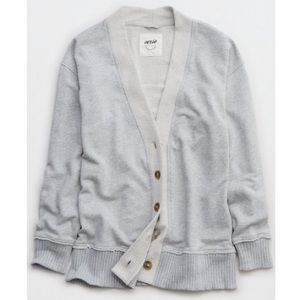 American Eagle Outfitters Light Gray Button-Up Cardigan